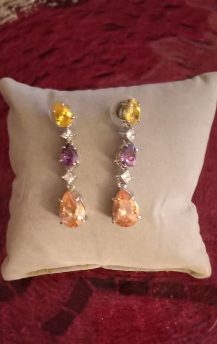 Brincos pendentes de prata e pedras semi preciosas