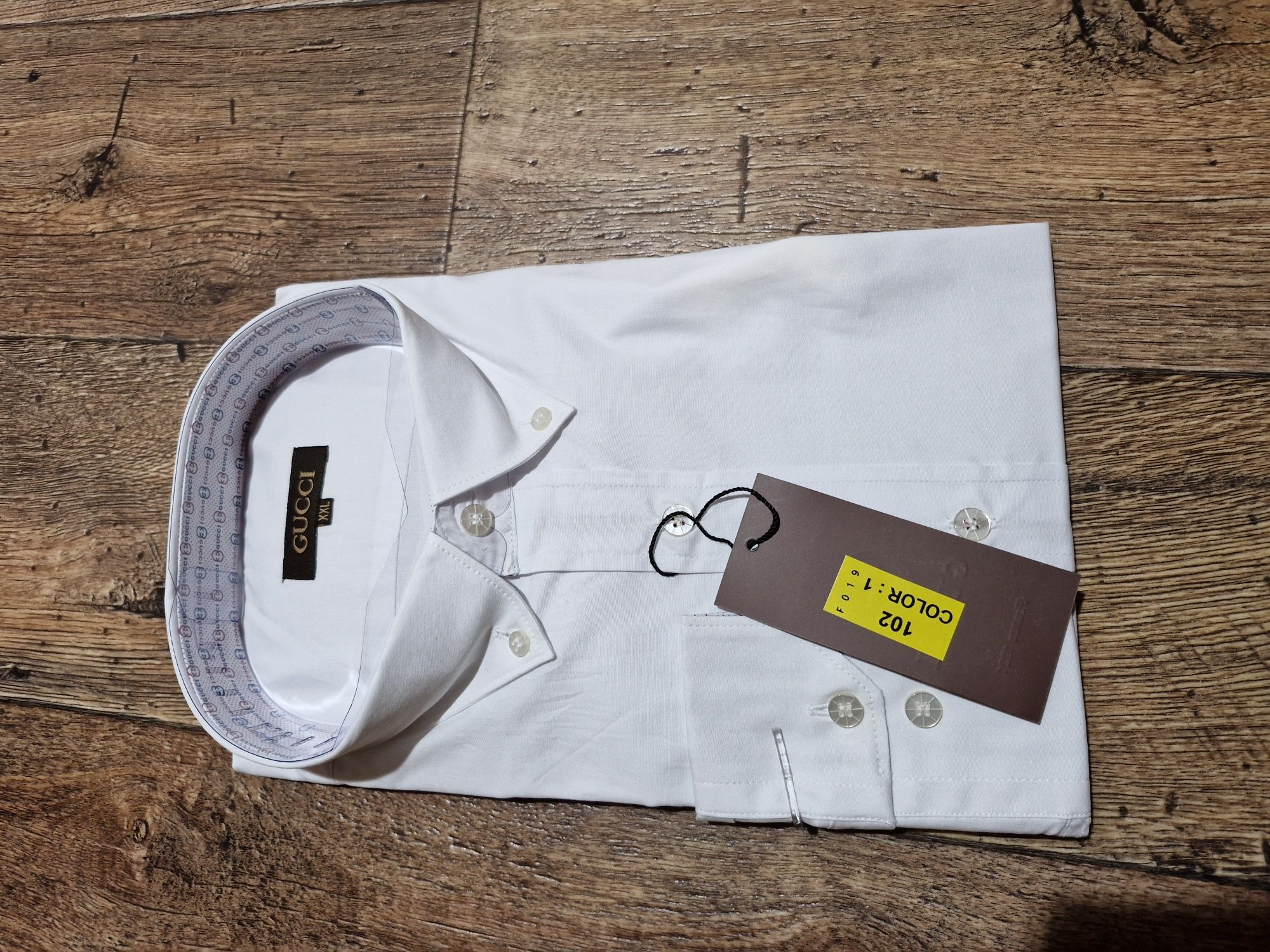 Nowa biała koszula elegancka długi męska Gucci bawełna logo 2xl metki