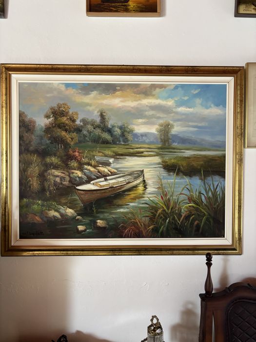 Título: Quadro pintado à mão com moldura dourada – 140x110 cm