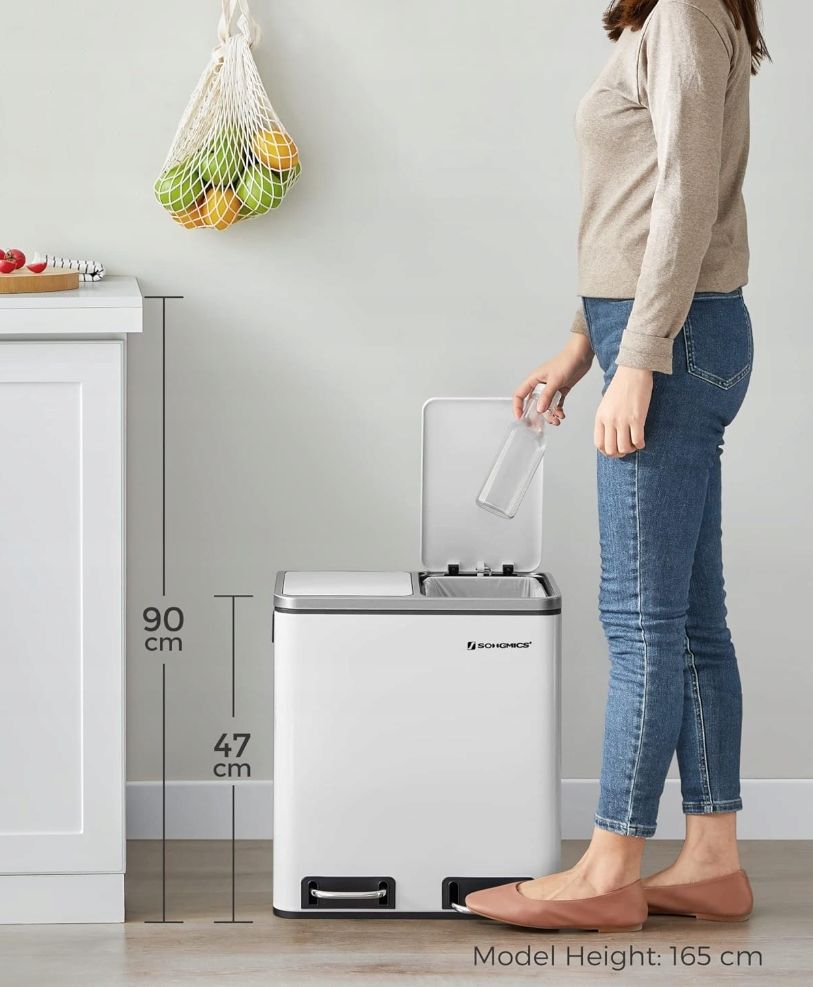 SONGMICS 2 pojemniki na śmieci 2x15 l podwójny kosz LTB30WT WGNIECENIE
