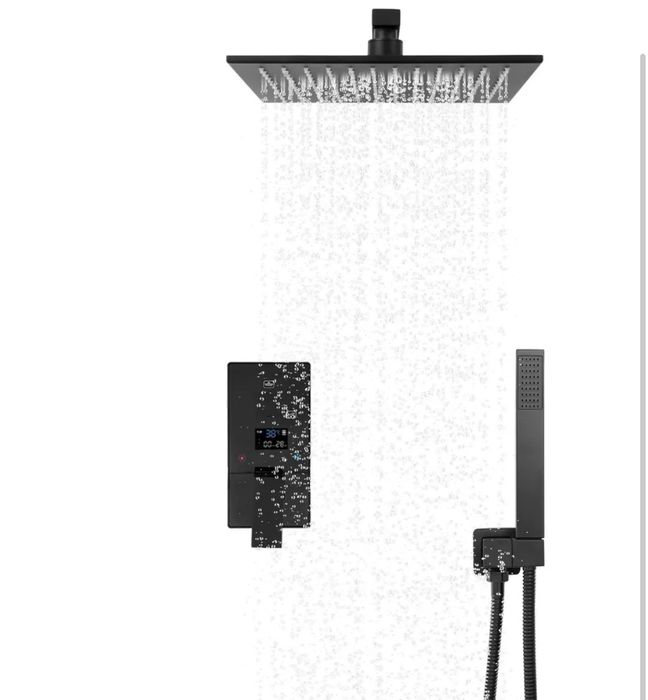 Nowy zestaw prysznicowy podtynkowy LED – deszczownica 30 cm, czarny