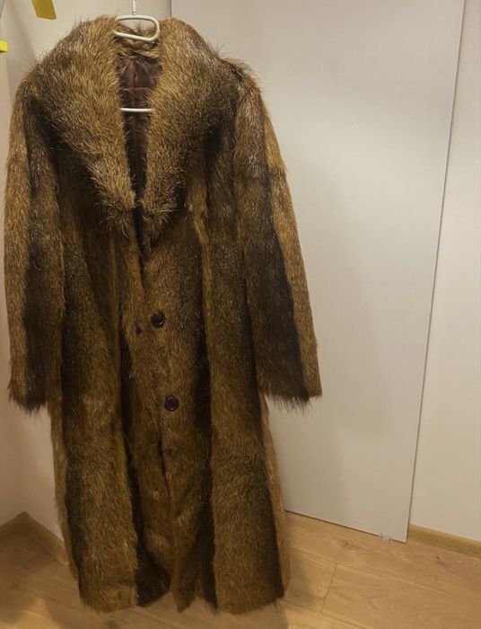 Futro długie naturalne brązowe L