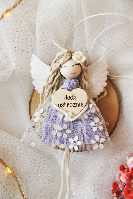 Zawieszka do samochodu Aniołek - Jedź ostrożnie - fiolet | Do auta