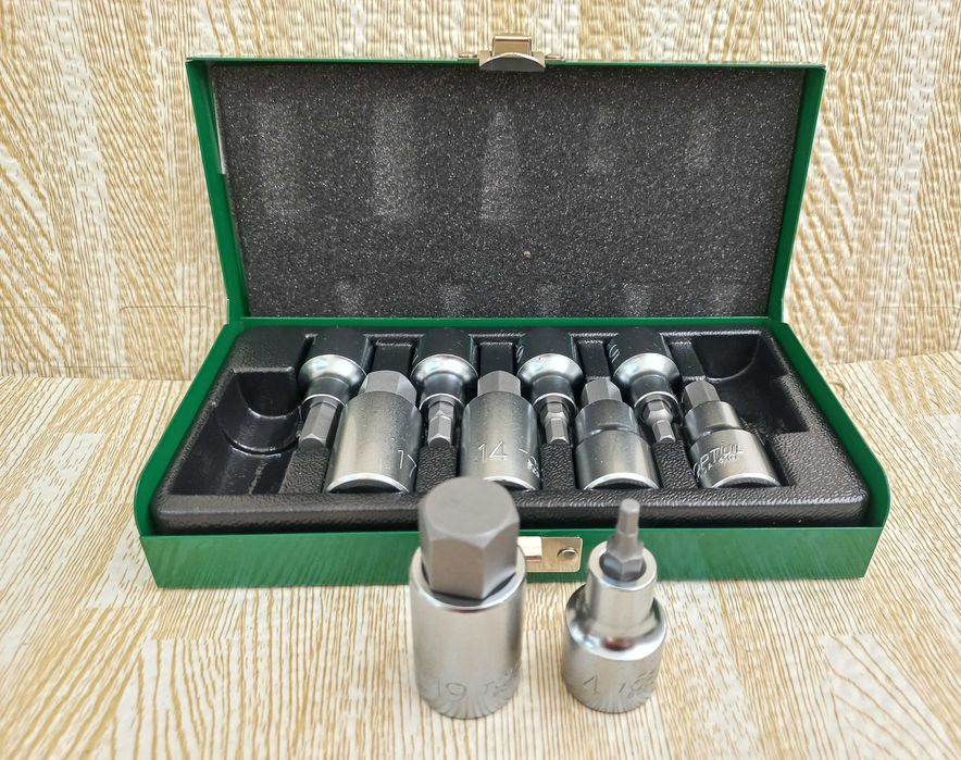 Набір головок 1/2" HEX Н4-Н19 впресований шестигранник 10шт Toptul