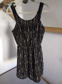 Letnia sukienka H&M r. S 36 czarna biały wzór z wycięciem na plecach