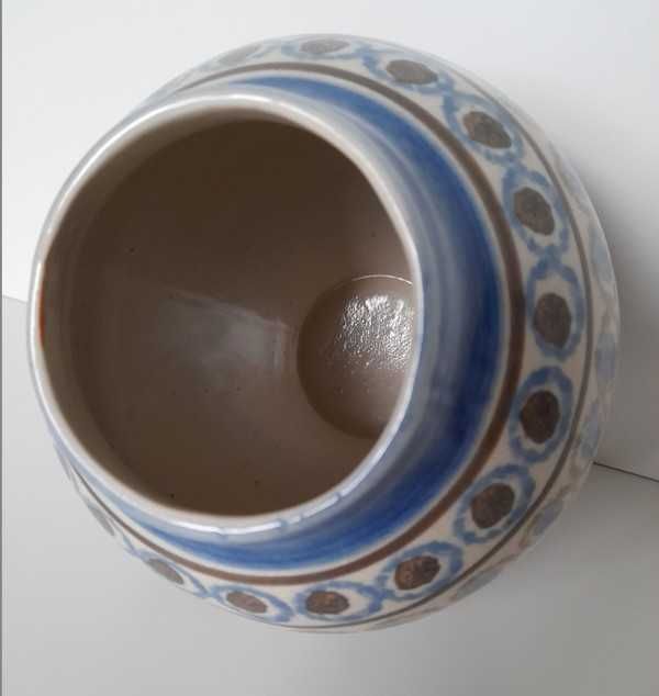 Stary ceramiczny WAZON 16 cm niebieski malowany unikat kolekcja prl 80