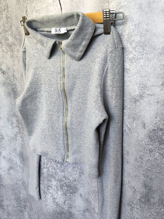 Кофта на змійці у рубчик поло реглан лонг