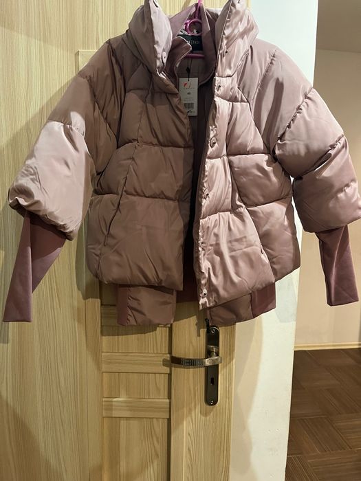 Monnari nowa kurtka ciepła pudrowy róż puchowa 38/42 femestage komin
