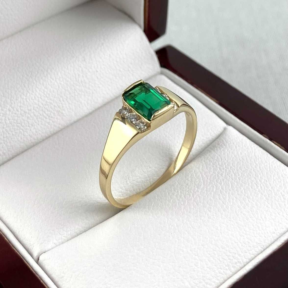Cudowny ZŁOTY pierścionek z zieloną cyrkonią PR. 585 (14K) rozmiar 18