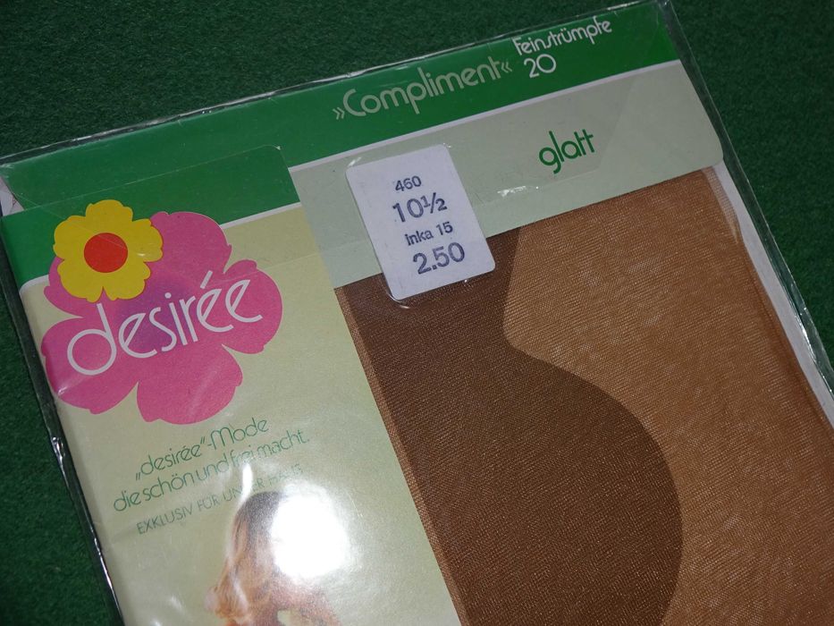 DESIREE Inka nylonowe pończochy brązowe NYLONY unikat vintage r. 10,5