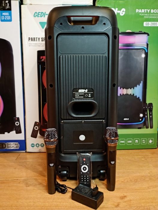 Блютуз караоке акустика GeDi-85(SD,USB, FM) ПультДУ, 2микрофона