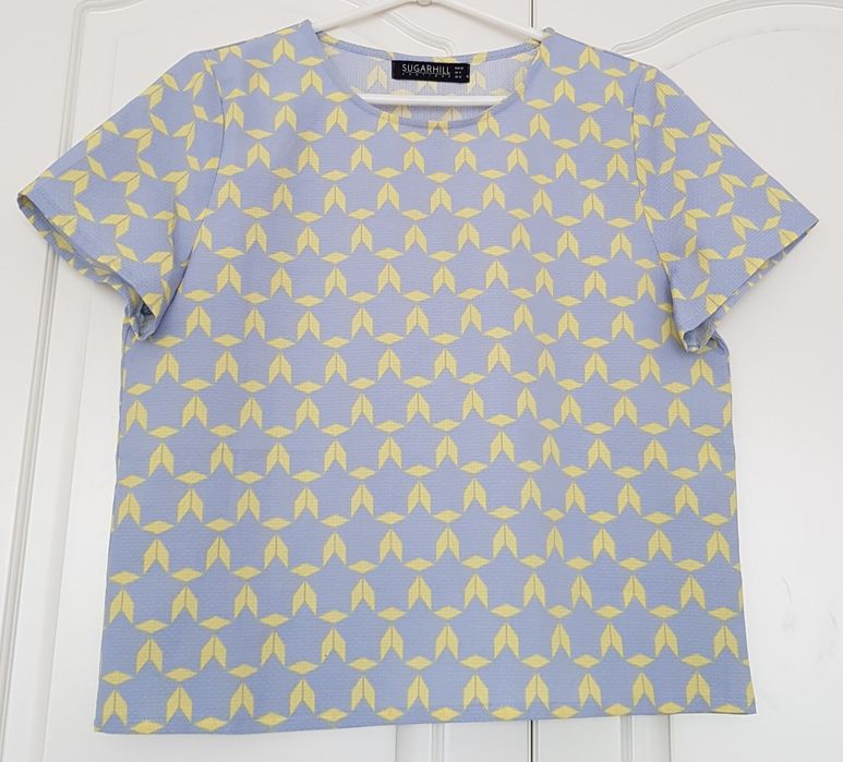 Sugarhill Boutique urocza bluzka błękitna żółta złote guziki L 40 12