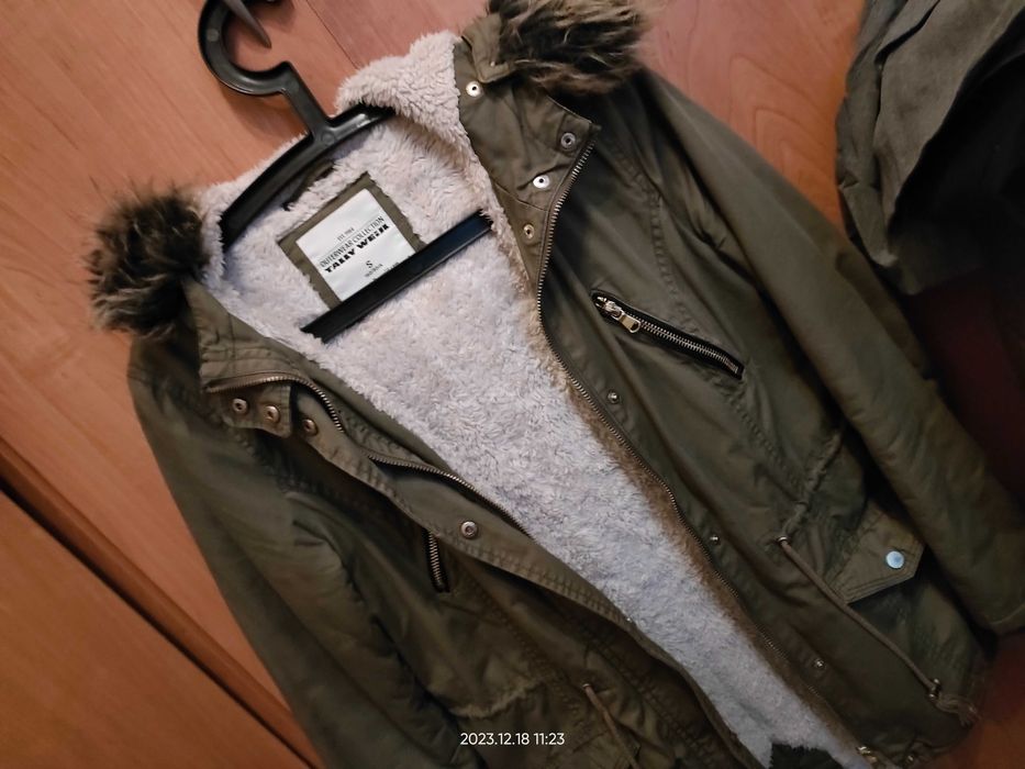 Taelly Weily_Kurtka zima_Parka/ Midi_Kaptur_Zieleń/ Khaki_S/ M_Okazja