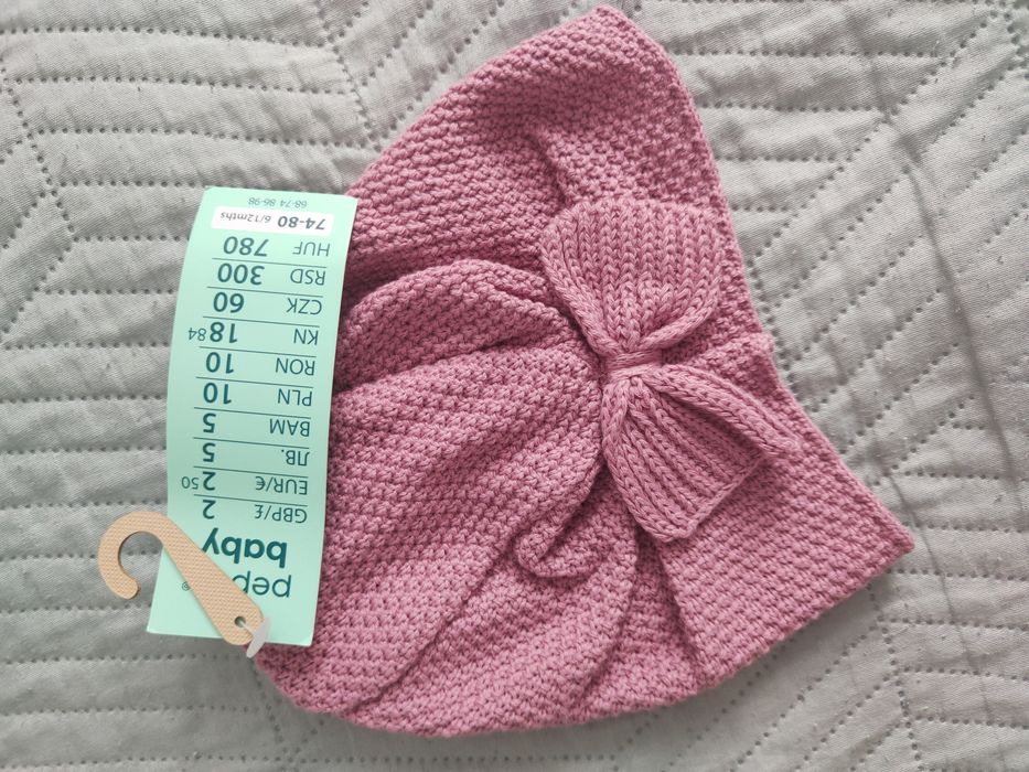 Czapeczka turban czapka z kokardą bawełniana dZiewcEca wiosenna