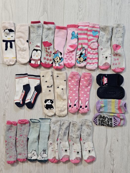 Duży zestaw ciepłych skarpet r. 27-30 z ABS frotte dla dziewczynki