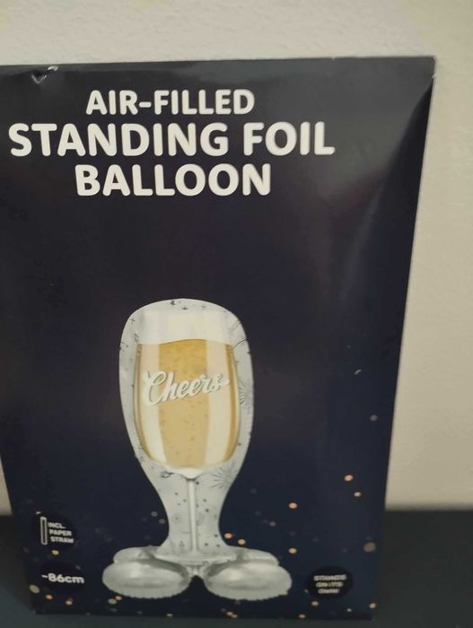 Balon foliowy duży stojący Kieliszek Cheers Nowy Rok Party 86cm