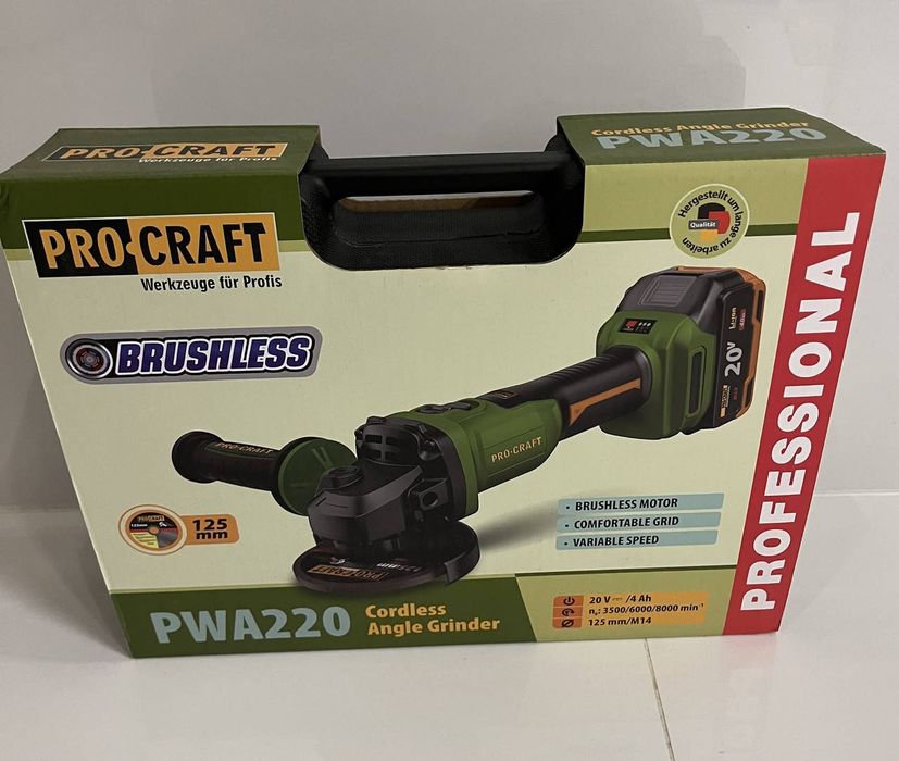 Акумуляторна болгарка Procraft PWA220 в кейсі, тушка, без акб та з.п