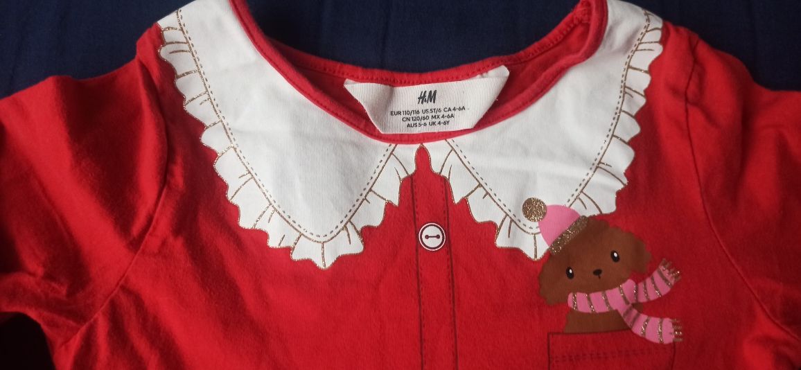 Sukienka świąteczna czerwona stan bardzo dobry, H&M r. 110/116