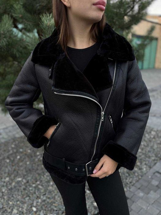 Дублянка S M L XL еко-хутро шкір-замінник чорна чорно-біла