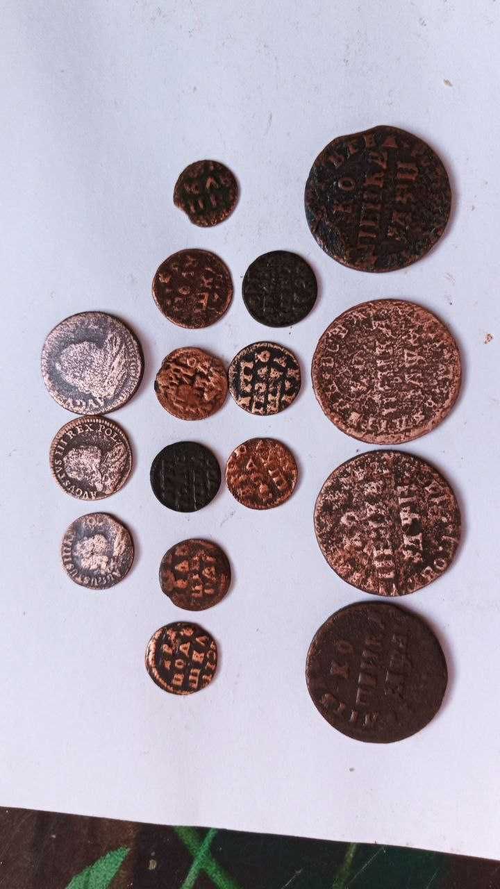Монети Петра 1  1720 року та Августа III 1755 року