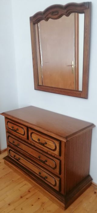 Komoda z lustrem, holenderska, stylowa, dąb, pojemne szuflady