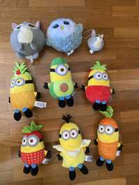 Livros infantis antigos e livros novos, peluches minions