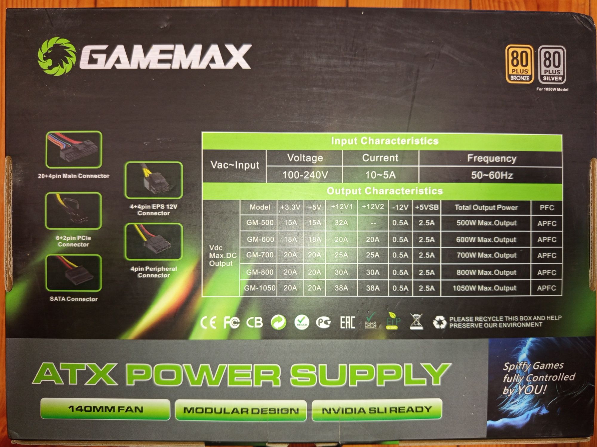 GAMEMAX 1050w, 80 plus silver, модульный
