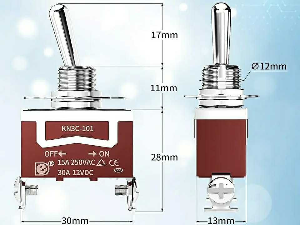 Переключатель тумблер водонепроницаемый морской -12В, 30А; ~250В, 15А.
