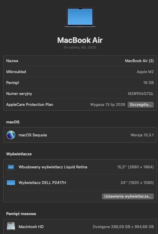 MacBook Air M2 15" 16GB 1TB