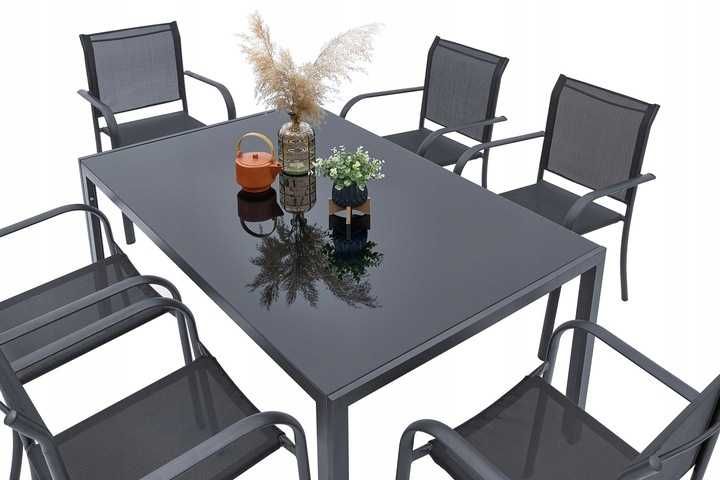 Zestaw Komplet Mebli Ogrodowych na Taras STÓŁ 150 + 6 KRZESEŁ - SZARY