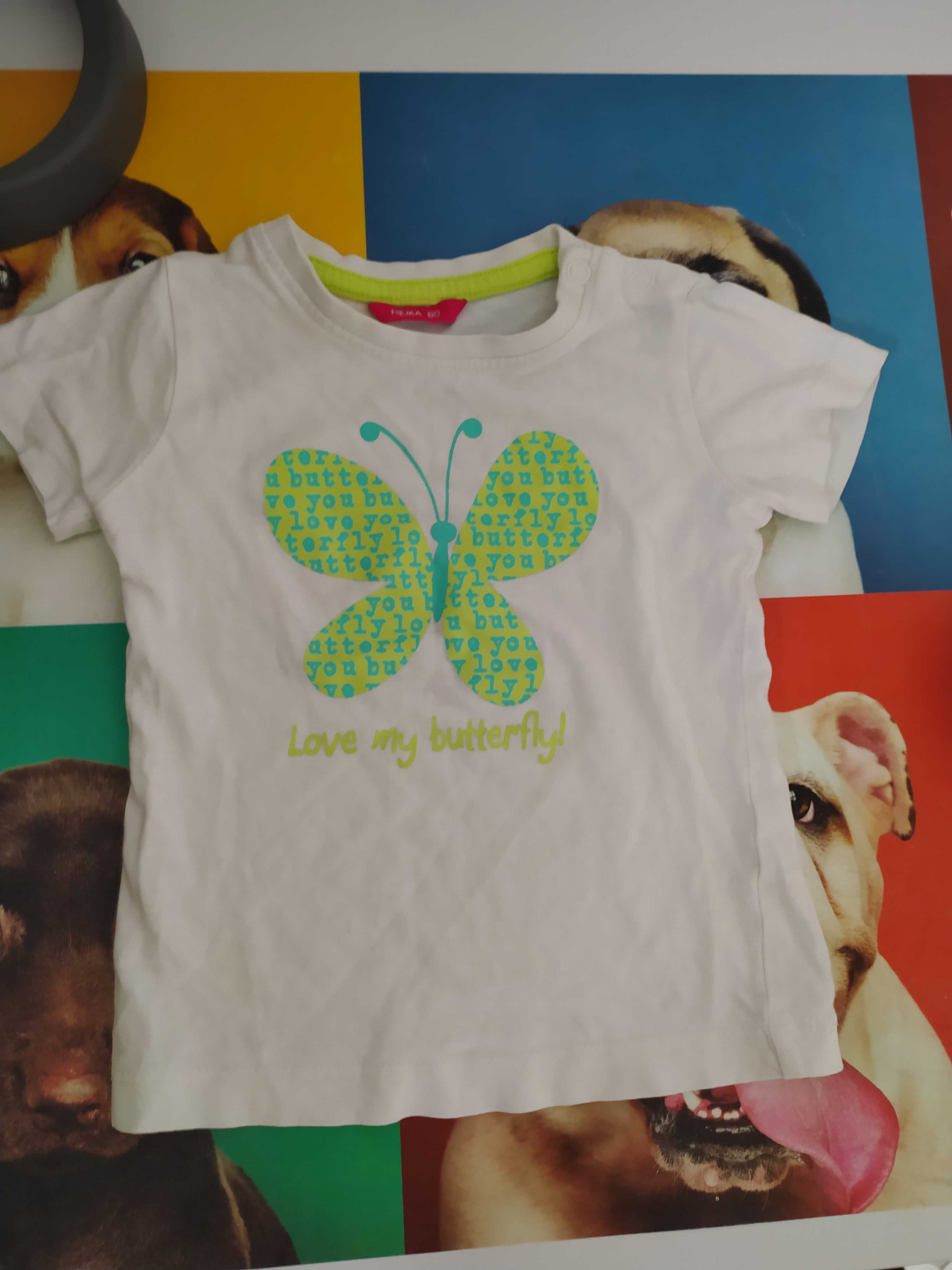 Koszulka biała dla dziewczynki z motylem 80