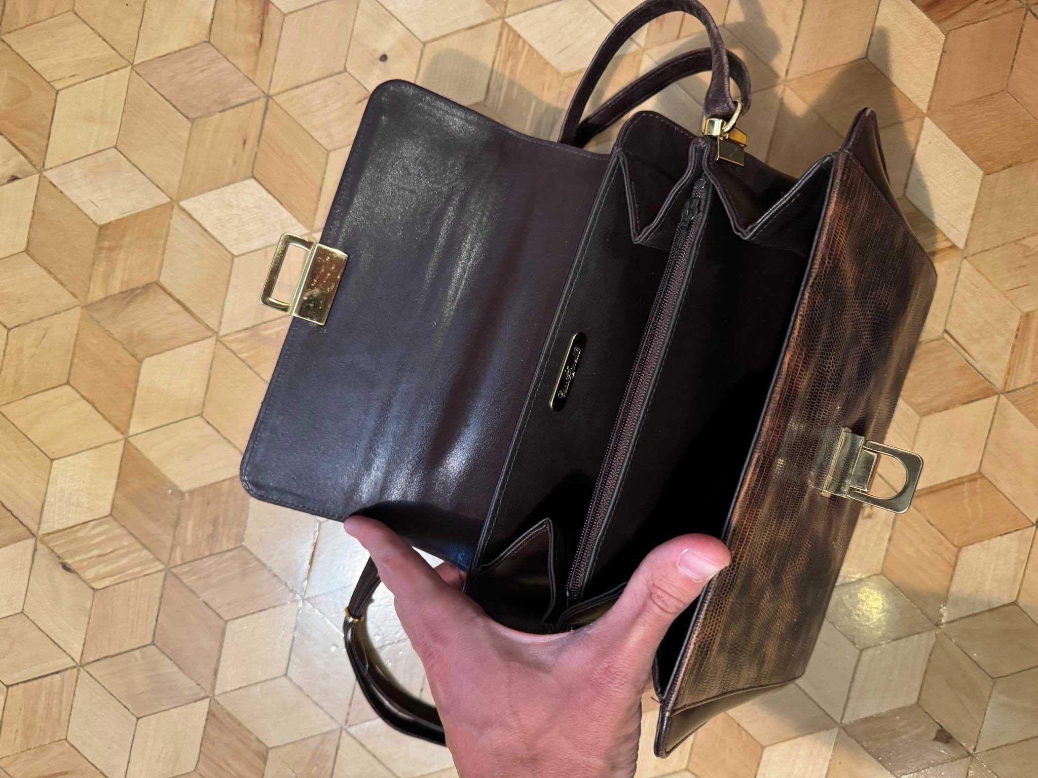 torebka Vintage Coccinelle Crossbody Bag Brown Pattern Crocodile