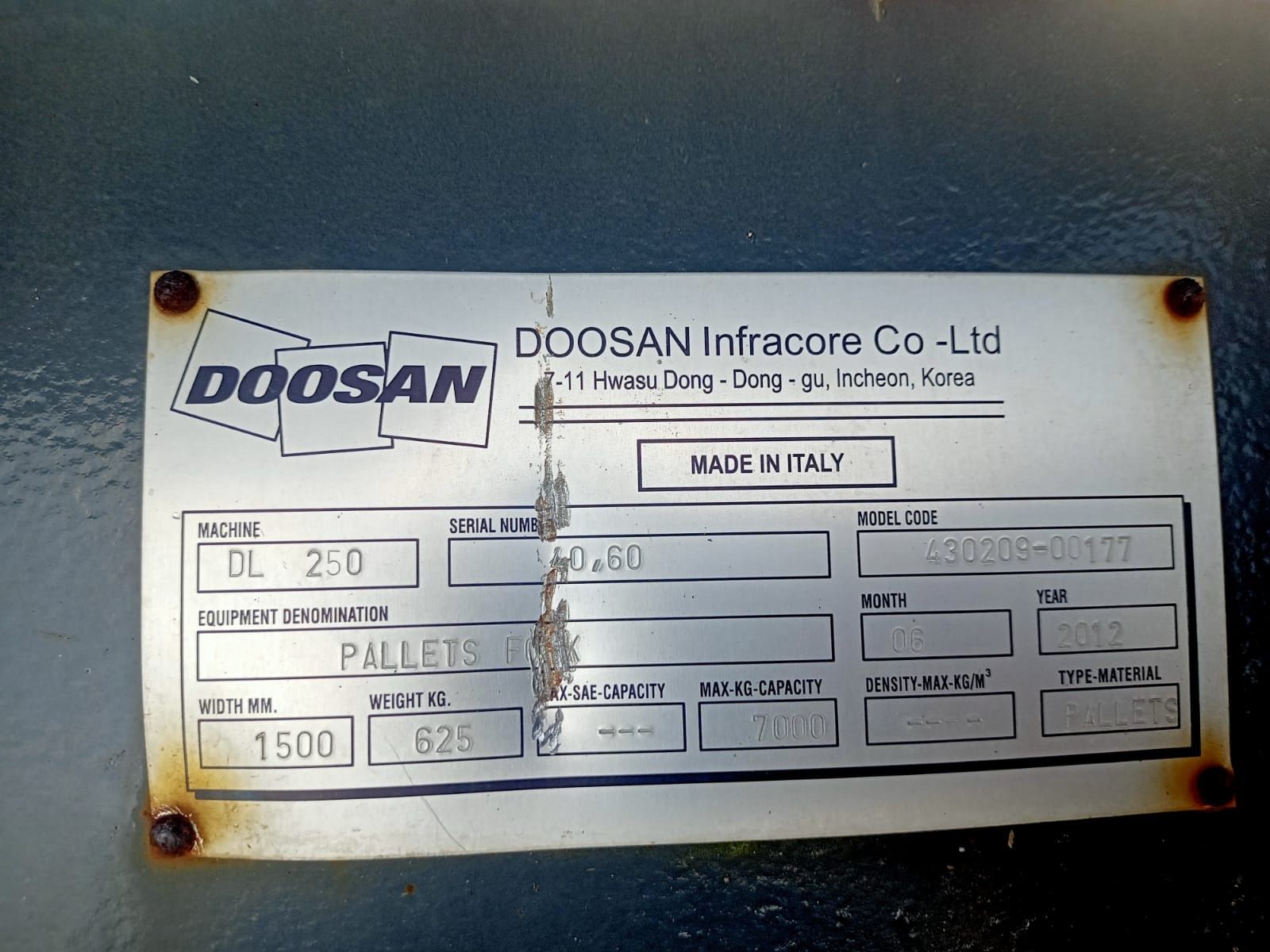 Widły płyta szybko złącze doosan Volvo oryginal 7 ton