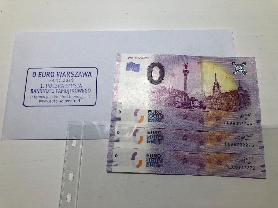 Banknot Zero Euro 0 Euro Warszawa 2019 kolekcjonerski UNC inwestycja