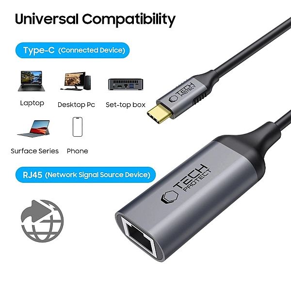 Tech-Protect Ultraboost Adapter Type-C To Ethernet Rj45/1000Mbps Black