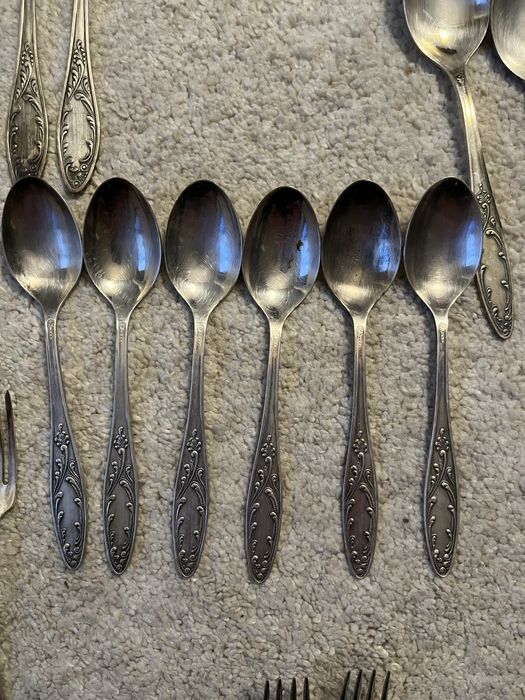 Sztućce rosyjskie radzieckie CCCP z pudełkiem chyba posrebrzane