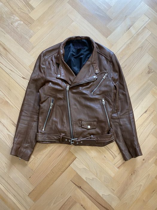 Męska brązowa skórzana kurtka ramoneska H&M