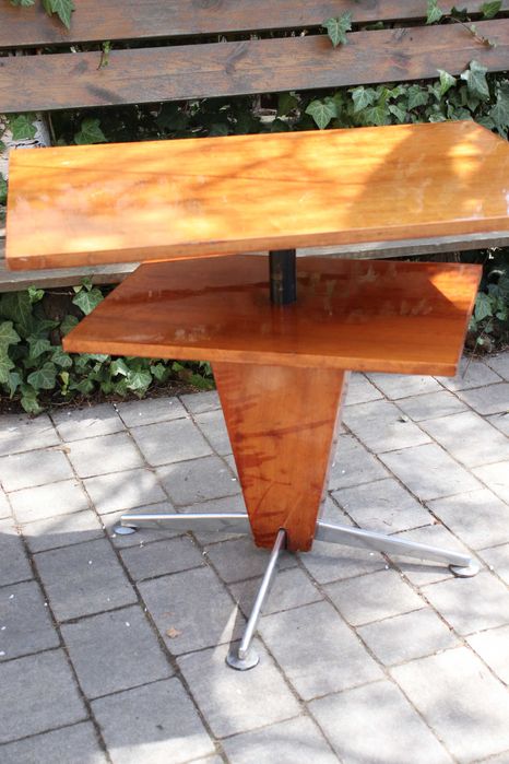 Zabytkowy stolik art deco, poziomowy, obracany blat, antyk, dowóz