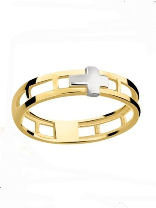 Pierścionek złoty 585 obrączka ażurowa różaniec z krzyżykiem r 15