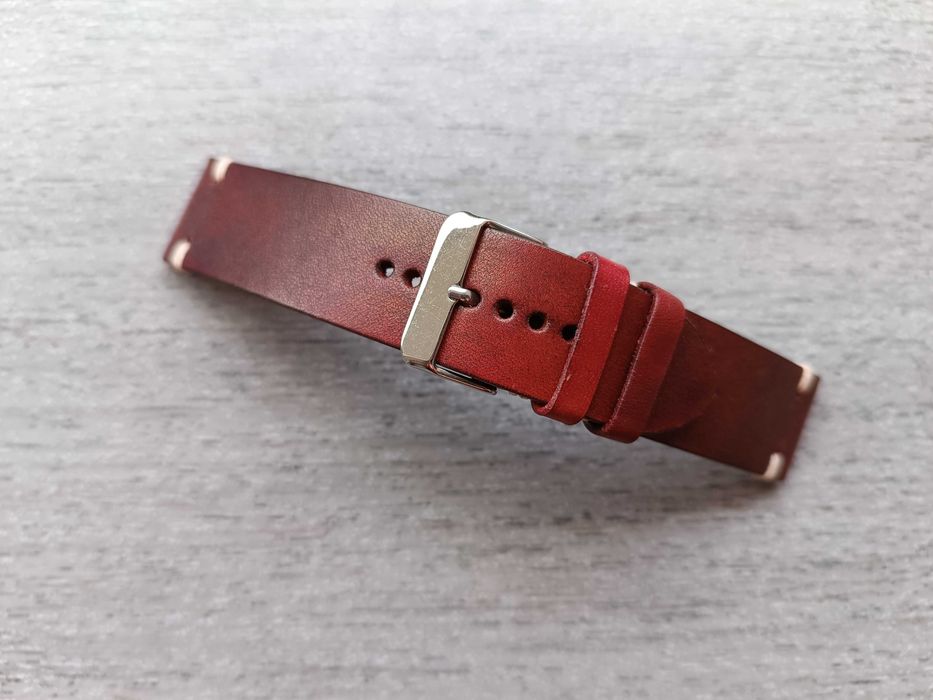 Skórzany pasek zegarka 22 mm ciemna czerwień/bordo S/M