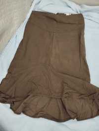 Spódnica damska sztruksowa khaki, oliwkowa, z falbanką, hm, rozmiar 36