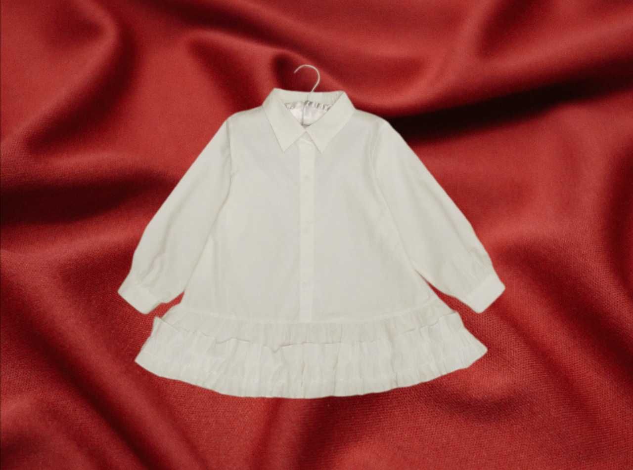 FHW Нарядное белое платье-рубашка туника с рюшами
