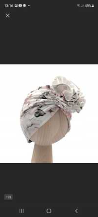 Turban dziewczęcy w hortensje firmy Baby in Word Stan idealny 42cm