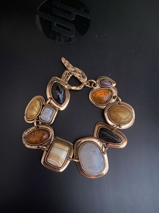 Bransoletka vintage kolorowe kamienie w złotej oprawie