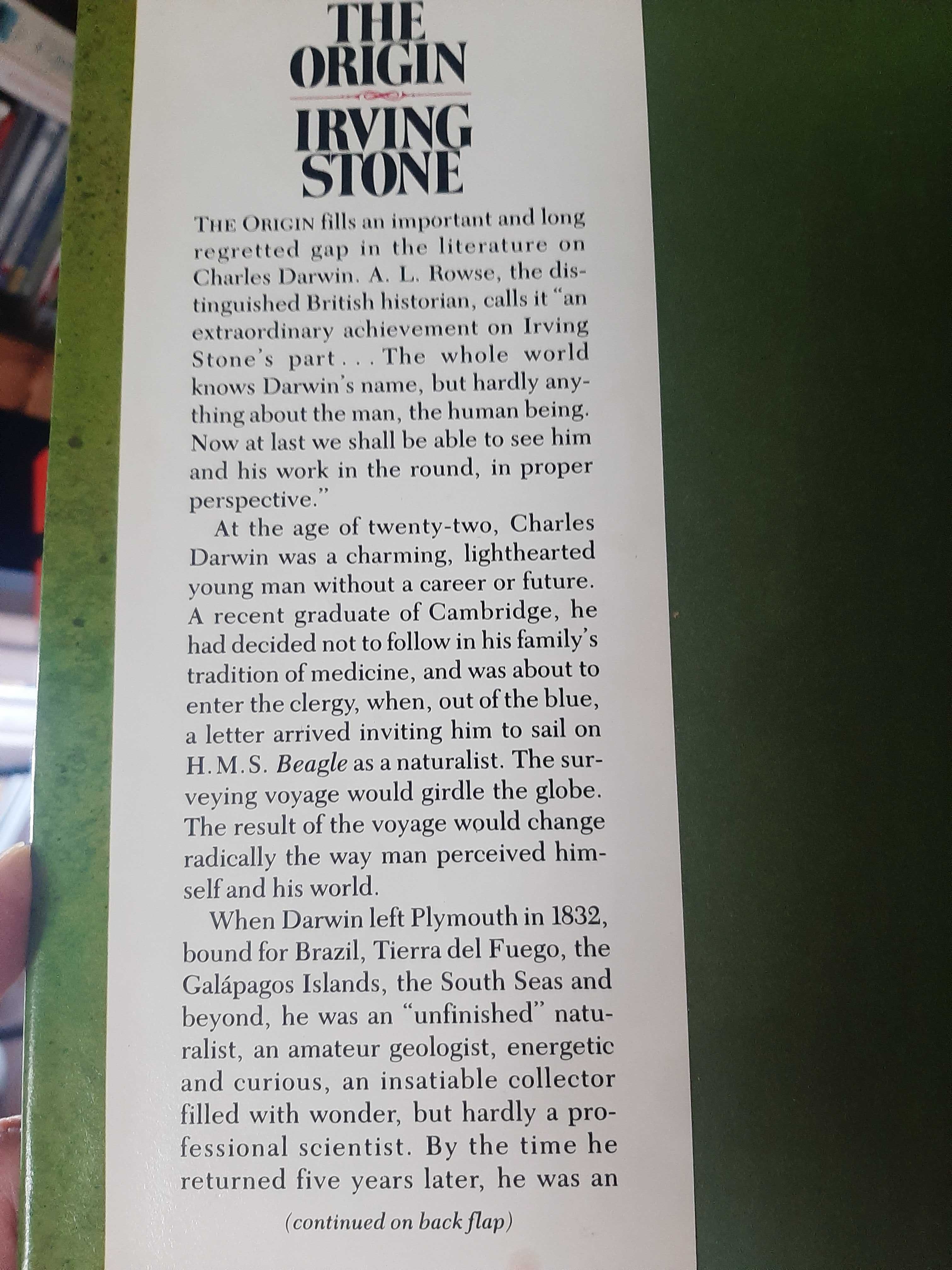 Irving Stone – The Origin: a Biographical novel of Charles Darwin