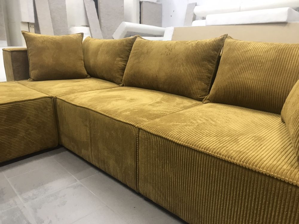 Narożnik sofa modułowa kanapa dużo kolorów sztruks Poso musztardowy