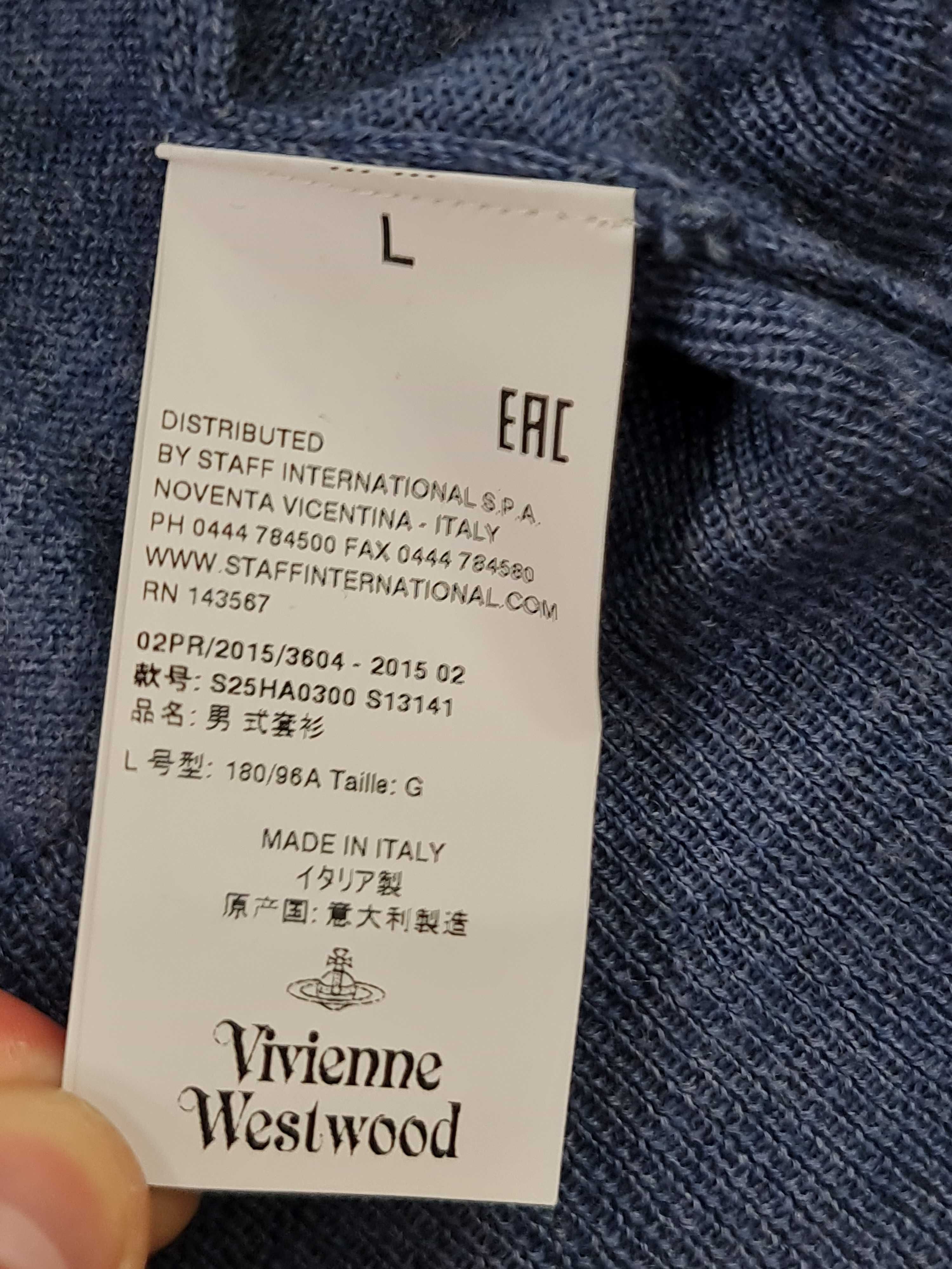 Wełniany sweter Vivienne Westwood 100% wełna blue niebieski Oryginalny