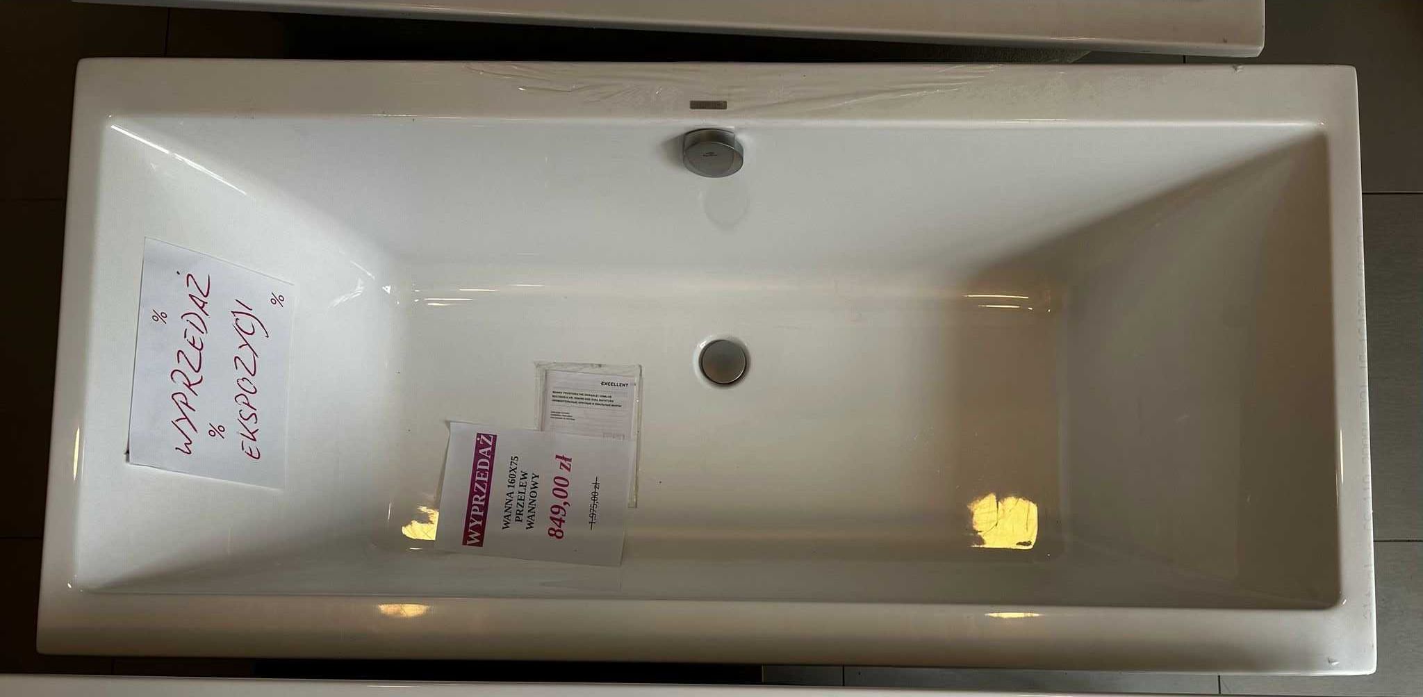 Wanna Pryzmat slim 160x75 + syfon chrom mat, likwidacja ekspozycji