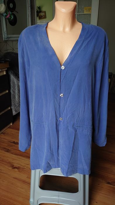 Wallis marynarka żakiet damski jedwab silk 16 niebieska lekka XXL