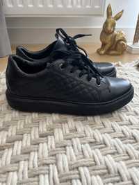 HiT! Nowe skórzane pikowane czarne sneakersy/półbuty r. 37 - jak nowe.